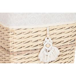 DKD Home Decor Cesta de Ropa Boho Natural 35 x 55 x 47 cm - Set de 5 Cestas de Mimbre y Poliéster