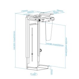 TooQ TQMUD01 Soporte Metálico para CPU PC Bajo Mesa o Pared Ajustable de Altura y Ancho, con Giro, hasta 10kg, Negro