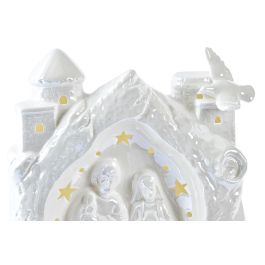 DKD Home Decor Nacimiento Navidad Moderno de Porcelana con LED Blanco, 18x9.5x16.5 cm (Alto x Largo x Ancho), Funciona con 3 Pilas LR44