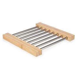 Salvamantel extensible de bambú y acero Kinvara 22x21 cm (12 Unidades) Salvamantel extensible de bambú y acero Kinvara 22x21 cm (12 Unidades)