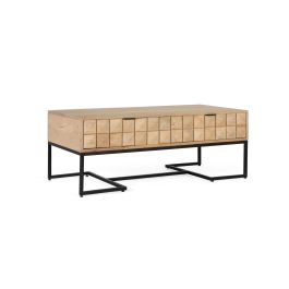 Giner y Colomer Mesa de Centro Artesanal en Madera de Mango 120 cm con Cajones y Base de Hierro Negro