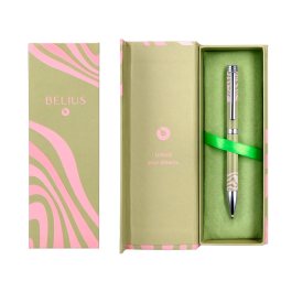 Belius Ink Dreams Bolígrafo Aluminio Verde Matcha y Rosa Plateado con Frase Interior Tinta Azul Caja Diseño 1 mm
