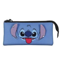 Disney Lilo y Stitch Estuche Portatodo Triple Azul con 3 Compartimentos y Material Ripstop