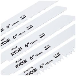 Ryobi Juego de 6 Hojas de Sierra de Sable Surtidas para Madera y Metal, Longitudes 100/152 mm - Blister Universal Ryobi Juego de 6 Hojas de Sierra de Sable Surtidas para Madera y Metal, Longitudes 100/152 mm - Blister Universal