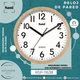 SAMI Reloj de Pared de Madera de Pino Redondo 30 cm HQ TAIWAN
