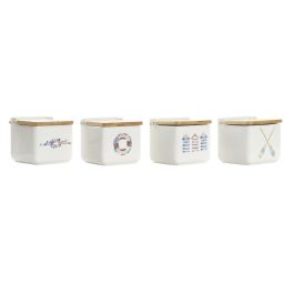 DKD Home Decor Set de Saleros Mediterraneo Colección Salitre 4 Unidades Multicolor 750ml 12.5x11.5x12.5cm Dolomite Bambú Apto Microondas y Lavavajillas