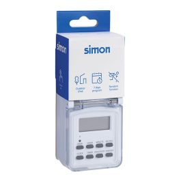 Simon af711201 Programador Digital Semanal para Exterior IP44, Automatiza Dispositivos Eléctricos, hasta 10 Programas ON/OFF
