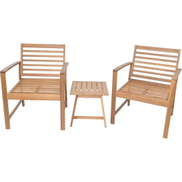 Cali Conjunto de Jardín de Madera de Acacia FSC para 2 Personas con 2 Sillones y Mesa, Incluye Cojines de Poliéster - Gris