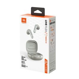 JBL Harman LIVE Flex Auriculares Inalámbricos Bluetooth 5.3 con Reducción de Ruido Activa, 40h Batería, IP54, Alexa/Asistente Google, Plata