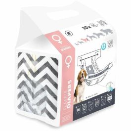 M Pets MPE6953182735564 Pañales para perros Hembra Talla M x10, 30-42.5 cm cintura, 4-10 kg, Protección 12h, Indicador humedad