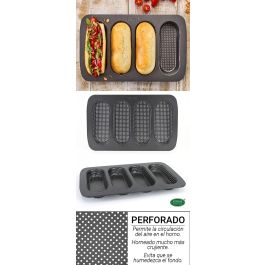 Quttin Molde para 4 Baguettes Perforado, 34.6 x 21.5 x 3 cm, Grosor 0.5 mm (12 Unidades)