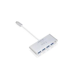IOGEAR Hub USB-C a 4 Puertos USB-A 3.0, 5 Gbps, con Power Delivery Pass-Thru 60W y Carga Rápida 1.5A para Portátil/Smartphone, Blanco