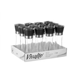 Vivalto Especiero Molinillo Redondo Alto de Vidrio y Plástico Transparente – 6x19x6 cm (24 Unidades)