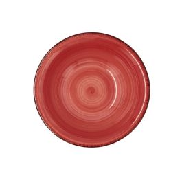 Quid Bol Cerámico Coral Vita Rojo 18 cm (6 Unidades) Apilable, Apto Lavavajillas y Microondas, Diseño Pintado a Mano