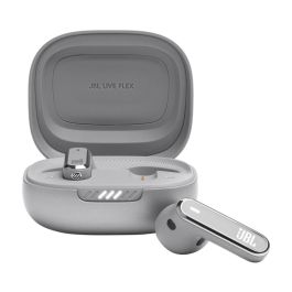 JBL Harman LIVE Flex Auriculares Inalámbricos Bluetooth 5.3 con Reducción de Ruido Activa, 40h Batería, IP54, Alexa/Asistente Google, Plata