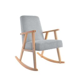 DKD Home Decor Mecedora Scandi de Madera y Poliéster para Salón o Dormitorio, Colores Azul Celeste y Natural, 81x58x90 cm