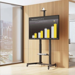 AISENS Soporte de Suelo Eco con Ruedas y Manivela para Monitor/TV de 60"-100", 120kg, Negro