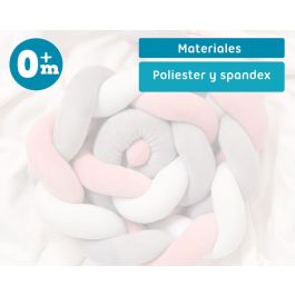 KioKids Trenza Protectora Cuna y Cama Chichonera Acolchada Bebé Rosa y Gris 1,50M