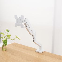 TooQ DB1334TNR-W Soporte de Escritorio para Monitor de 13" a 34" con Resorte de Gas, Pinza/Atornillado, 10kg, Blanco