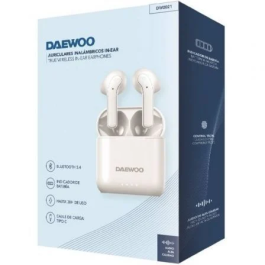 Daewoo DW2021 Auriculares TWS Bluetooth Inalámbricos con Estuche de Carga, Autonomía 5h, USB-C, Base 650mAh, Blancos