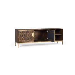 Giner y Colomer Mueble TV de Madera de Mango Nogal con Detalles Dorados 145 cm