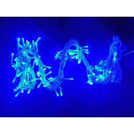 DKD Home Decor Luces de Navidad Cortina LED Moderna Azul 100 Bombillas 5mm IP44 Exterior 100x100 cm con 3m de Cable