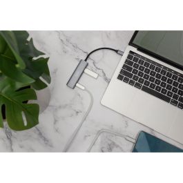 Digitus Hub USB-C 4 Puertos (2x USB-A, 2x USB-C) 3.2 Gen 1, 10000 Mbit/s, Gris, Aluminio, Plug and Play
