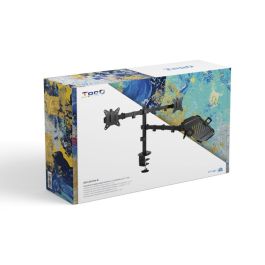 Tooq Soporte Mesa para 2 Pantallas 17"-32" y Portátil, VESA 75x75/100x100, Negro, Montaje Abrazadera/Atornillado, Peso Máx. 27kg