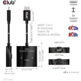 Club 3D CSV-1384 Switch HDMI 2-in-1 Bidireccional 8K60Hz/4K120Hz UHD Negro