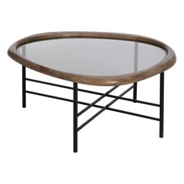 Mesa de Centro Negro Natural Cristal Hierro Madera de caucho 76 x 81 x 38 cm