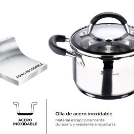 Masterpro Olla Foodies 1,8 l acero inoxidable Ø16x10 cm con tapa de vidrio y asas de silicona, apta para inducción, gas, eléctrica, vitrocerámica y halógeno Bgmp-1504-bk