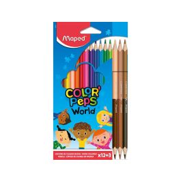 Lapices De Colores Maped Color Peps World Caja De 12 Colores Surtidos + 3 Duo Tonos De Piel