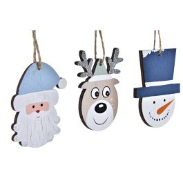 DKD Home Decor Decoración Colgante Navidad Moderna Set de 3, Multicolor Azul Marino Verde, MDF, 8x1.5x21 cm