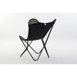 DKD Home Decor Sillón Indio Negro Blanco 65 x 90 x 74 cm Algodón Hierro