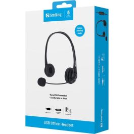 Sandberg USB Office Headset con Micrófono, Sonido de Alta Calidad para Ordenador, Llamadas Online y VoIP, Control de Volumen Integrado
