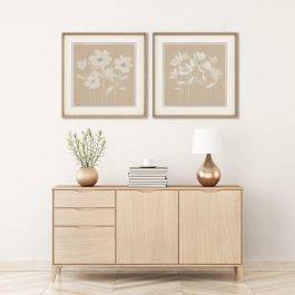 DKD Home Decor Cuadro Shabby Beige Blanco Cristal y PS 62.5 x 62.5 x 3.8 cm (2 Unidades)