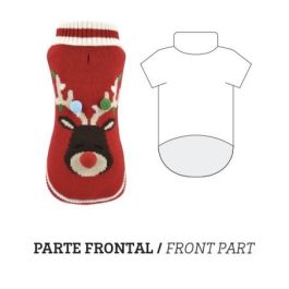 Nayeco Jersey para Perro Rudolf con Reno y Pompones, Diseño Festivo Rojo, Elástico para Cola, Adaptable, con Ojal para Correa, 35 cm
