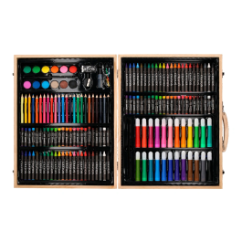 Liderpapel Estuche de Pintura 168 Piezas Maletín Madera 39,3x30x4,8 cm