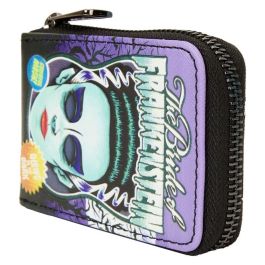 Loungefly Tarjetero Bride of Frankenstein Neon Mask Universal Monster, Piel Vegana, Brilla en la Oscuridad, 10 Ranuras para Tarjetas
