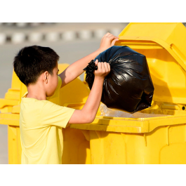 Q-connect Papelera Contenedor Plástico Amarillo para Plásticos y Envases Metálicos 100L con Tapa y Ruedas 750x470x370 mm