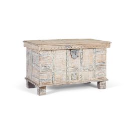 Giner y Colomer Baúl de Madera Maciza Blanco Decapado con Tapa Superior y Cerradura Decorativa