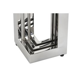 DKD Home Decor Consola Moderna, Mesa Auxiliar de Acero y Cristal, Colores Plateado y Blanco, 120x45x78 cm
