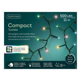 Guirnalda LED Compact 500 Luces Multicolor Pastel Parpadeante, Cable Verde 16m - Exterior IP44 con 8 Funciones