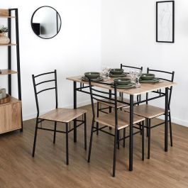 Home Deco Factory Juego de Mesa con 4 Sillas Loka, Estilo Industrial, Hierro y MDF, Mesa 110x70 cm, Sillas 37x46 cm