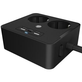 ICY BOX Regleta de Enchufe Doble con 2 Puertos USB Color Negro