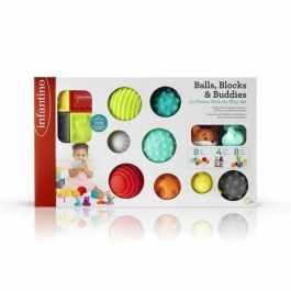Infantino Senso Set de Juego Sensorial: 8 bolas blandas, 8 cubos de actividad y 4 rociadores de animales para bebés +6 meses