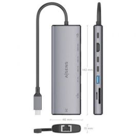 Aisens ASUC-8P033-GR Docking USB Tipo-C 8 en 1 HDMI 4K, USB-A/C 10G, RJ45 Gigabit, Lector Tarjetas, USB-C PD 100W Gris