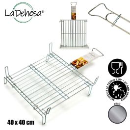 La Dehesa Parrilla Doble Zincada 40x40 cm Metal Acero Plateado con 4 Patas y 1 Asa