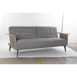 DKD Home Decor Sofa Cama Urban Gris, Marrón y Negro Poliéster Eucalipto Metal Desmontable - 203x87x81cm - Altura Asiento 41cm