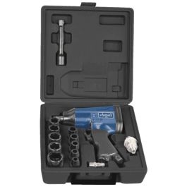 Scheppach Juego de Llaves de Impacto Neumáticas 1/2 - 32 Nm - 7000 rpm (10 Vasos, Prolongador, Lubricante, Aceite)